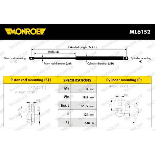 Plynová vzpera, kapota motora ML6152 /MONROE/ - obr. 6