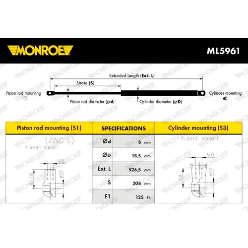 Plynová vzpera pre zadné sklo ML5961 /MONROE/ - obr. 7