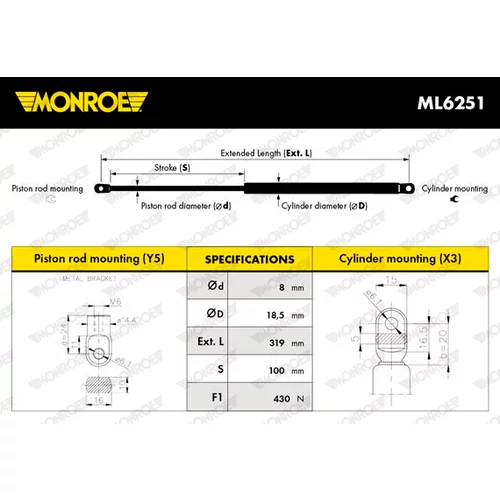 Plynová vzpera, kapota motora ML6251 /MONROE/ - obr. 6