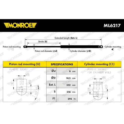Plynová vzpera, kapota motora ML6217 /MONROE/ - obr. 6
