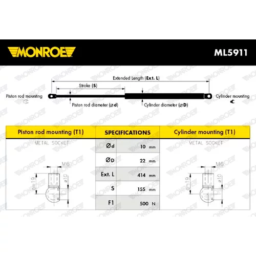 Pneumatická pružina, Batožinový/nákladný priestor ML5911 /MONROE/ - obr. 3