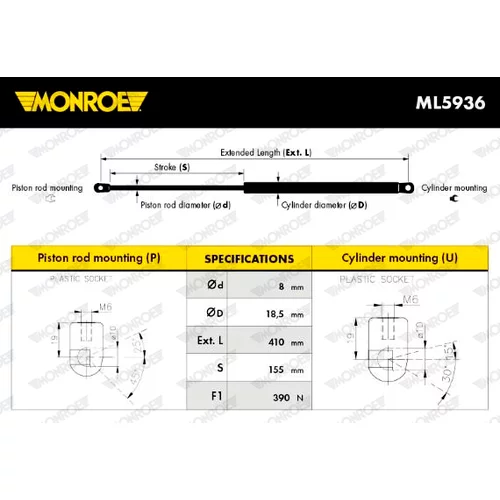 Plynová vzpera, kapota motora ML5936 /MONROE/ - obr. 6