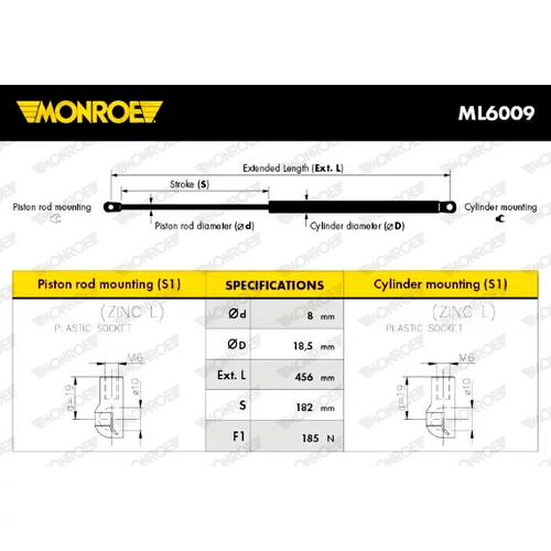 Plynová vzpera, kapota motora ML6009 /MONROE/ - obr. 6