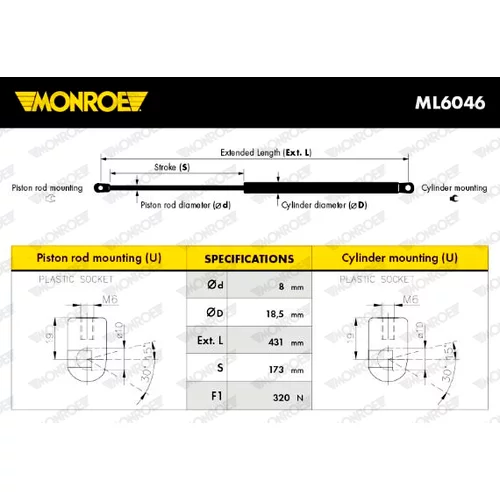 Plynová vzpera, kapota motora ML6046 /MONROE/ - obr. 6