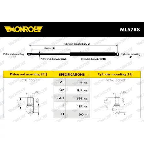 Plynová vzpera, kapota motora ML5788 /MONROE/ - obr. 6
