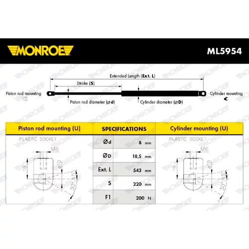 Plynová vzpera pre zadné sklo ML5954 /MONROE/ - obr. 7