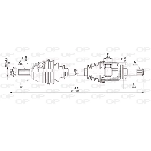 Hnací hriadeľ DRS6340.00 (OPEN PARTS)