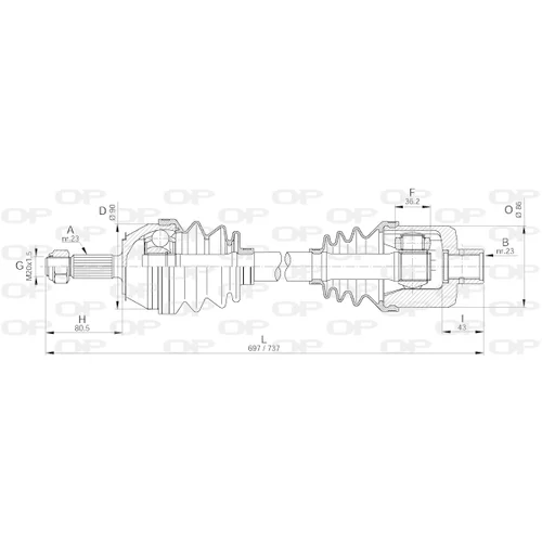 Hnací hriadeľ OPEN PARTS DRS6205.00