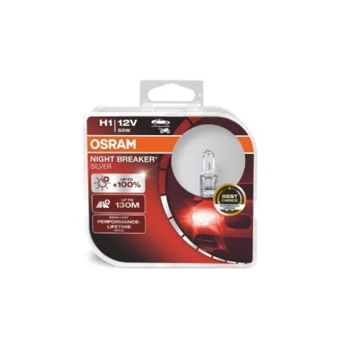 Halogénové žiarovky Osram H1 12V 55W P14,5s NIGHT BREAKER SILVER +100% 2ks /MIX/ - obr. 1