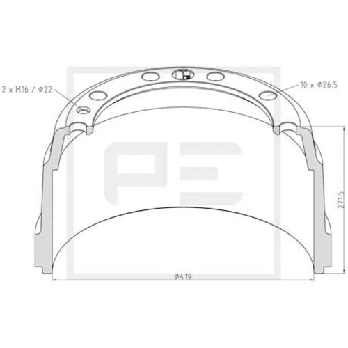 Brzdový bubon PE Automotive 166.001-00A