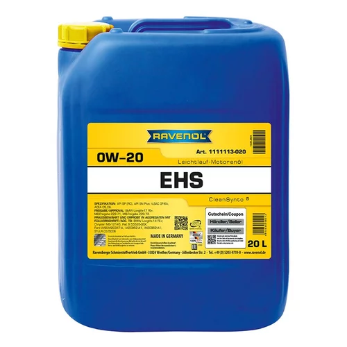 Motorový olej RAVENOL EHS SAE 0W-20 20L