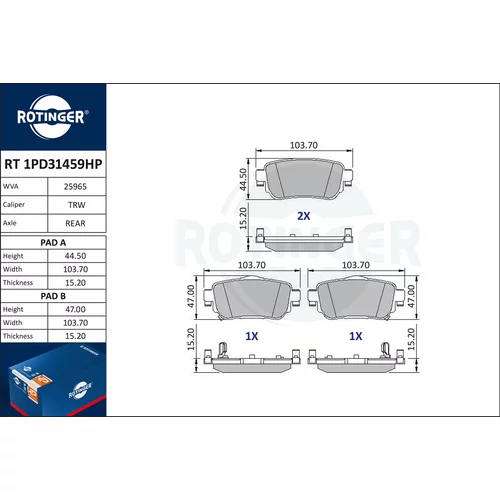 Sada brzdových platničiek kotúčovej brzdy Rotinger RT 1PD31459HP