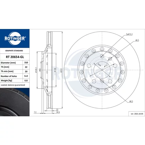 Brzdový kotúč Rotinger RT 20654-GL