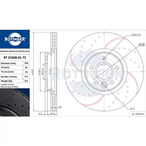 Brzdový kotúč ROTINGER RT 21608-GL T5