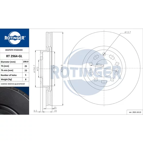 Brzdový kotúč ROTINGER RT 2964-GL