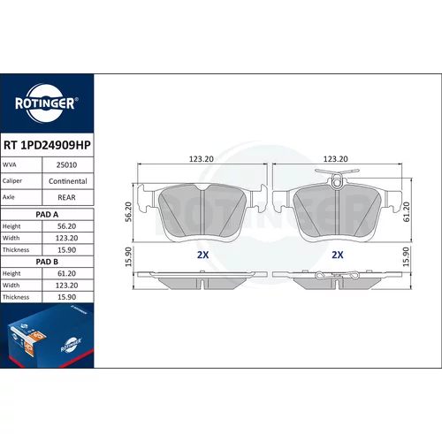 Sada brzdových platničiek kotúčovej brzdy ROTINGER RT 1PD24909HP