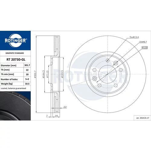 Brzdový kotúč ROTINGER RT 20730-GL