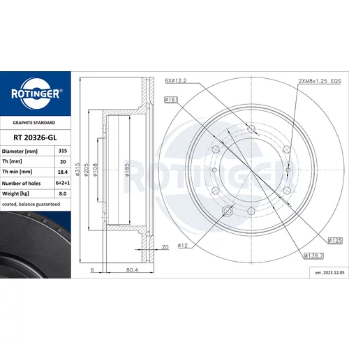 Brzdový kotúč ROTINGER RT 20326-GL