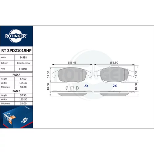 Sada brzdových platničiek kotúčovej brzdy ROTINGER RT 2PD21019HP