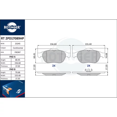 Sada brzdových platničiek kotúčovej brzdy ROTINGER RT 2PD17089HP