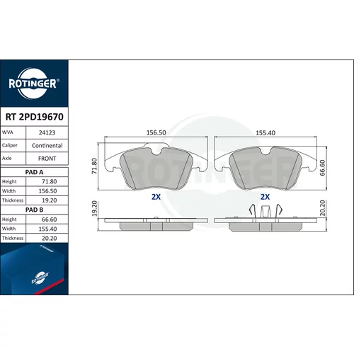 Sada brzdových platničiek kotúčovej brzdy ROTINGER RT 2PD19670