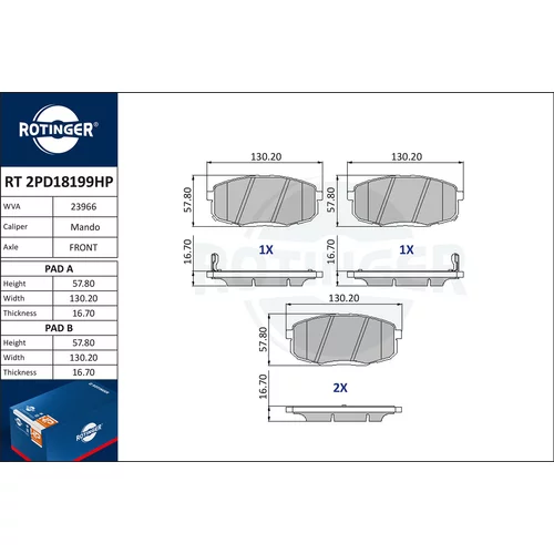 Sada brzdových platničiek kotúčovej brzdy ROTINGER RT 2PD18199HP