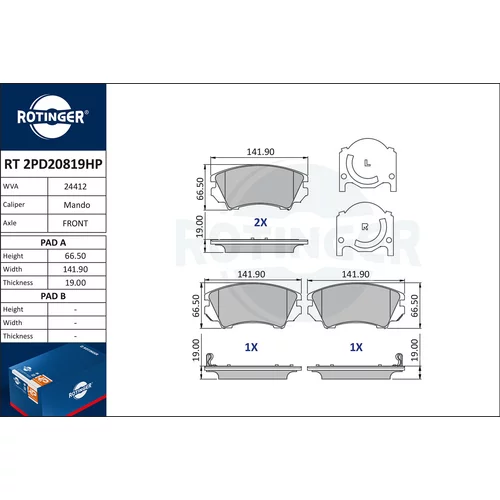 Sada brzdových platničiek kotúčovej brzdy ROTINGER RT 2PD20819HP
