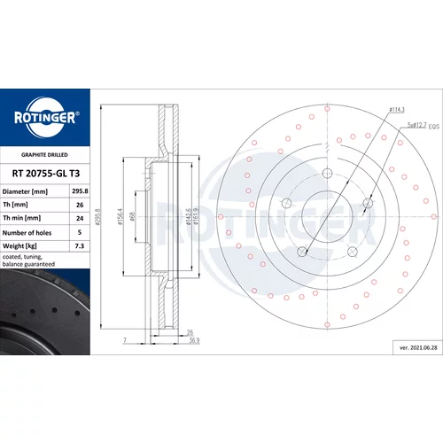 Brzdový kotúč Rotinger RT 20755-GL T3