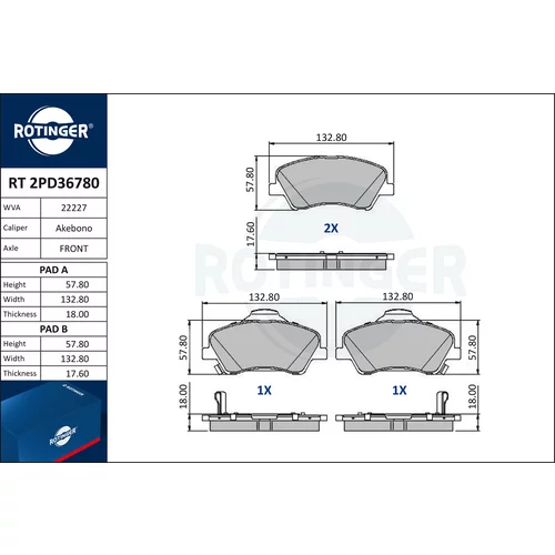 Sada brzdových platničiek kotúčovej brzdy Rotinger RT 2PD36780