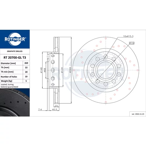 Brzdový kotúč ROTINGER RT 20700-GL T3