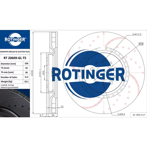 Brzdový kotúč RT 20609-GL T5 /Rotinger/