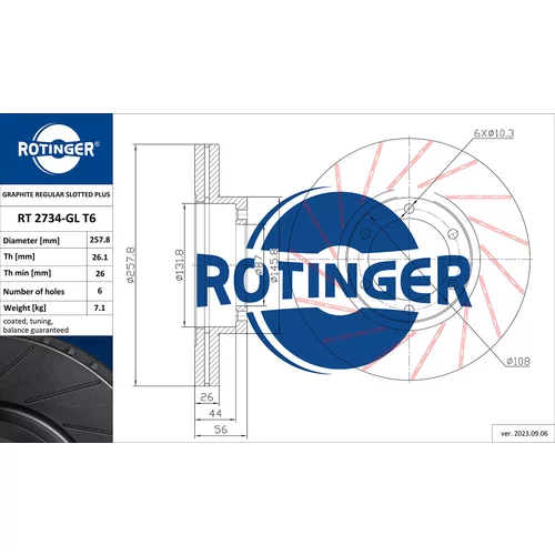 Brzdový kotúč ROTINGER RT 2734-GL T6