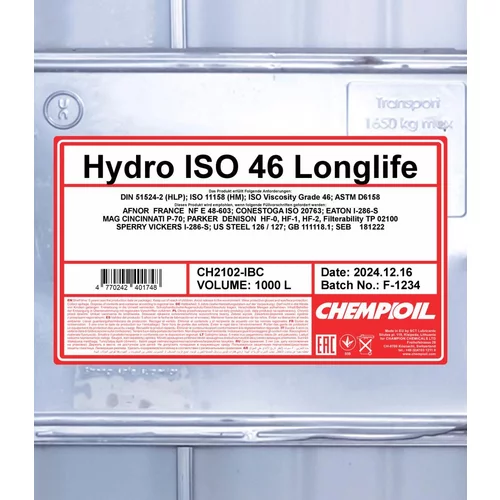 Hydraulický olej SCT - MANNOL CH2102-IBC (SCT Mannol) - obr. 1