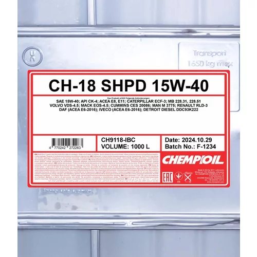 Motorový olej SCT - MANNOL CH9118-IBC (SCT Mannol) - obr. 1