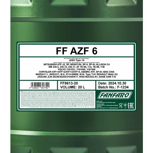 Prevodový olej ATF AZF 6 20L /FANFARO/ - obr. 1