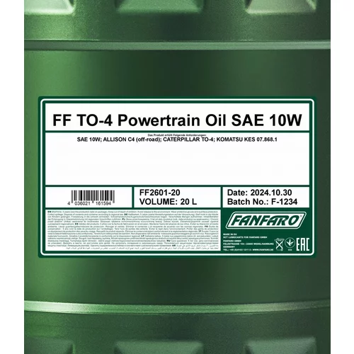 Motorový olej FANFARO 10W-20 POWERTRAIN TO-4 20L (SCT Mannol) - obr. 1