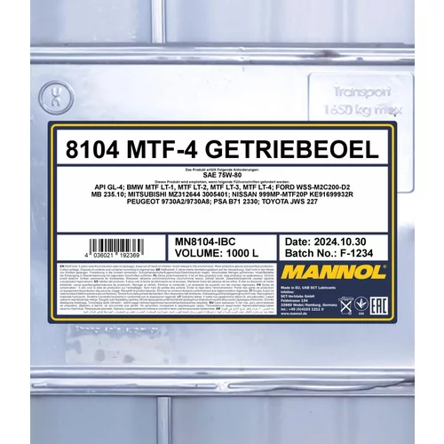 Olej do prevodovky SCT - MANNOL MN8104-IBC (SCT Mannol) - obr. 1