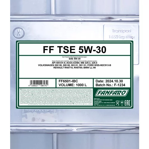 Motorový olej SCT - MANNOL FF6501-IBC (SCT Mannol) - obr. 1