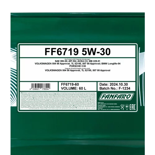 Motorový olej FANFARO 5W-30 VOLKSWAGEN C3 DPF 60L (SCT Mannol) - obr. 1