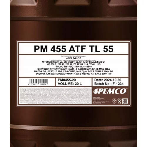 Prevodový olej PEMCO PM 455 ATF TL 55 20L (SCT Mannol) - obr. 1