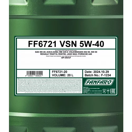 Motorový olej SCT - MANNOL FF6721-20 (SCT Mannol) - obr. 1