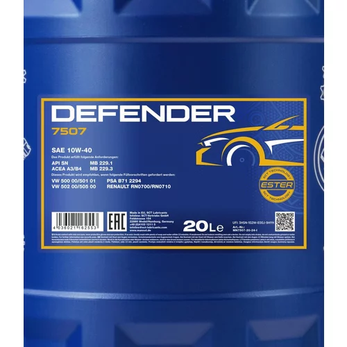 Motorový olej MANNOL 7507 DEFENDER 10W-40 20L (SCT Mannol) - obr. 1