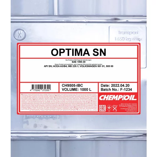 Motorový olej SCT - MANNOL CH9505-IBC (SCT Mannol) - obr. 1