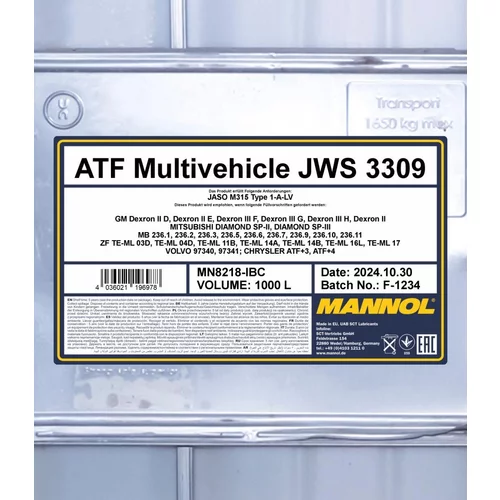 Olej do prevodovky SCT - MANNOL MN8218-IBC (SCT Mannol) - obr. 1