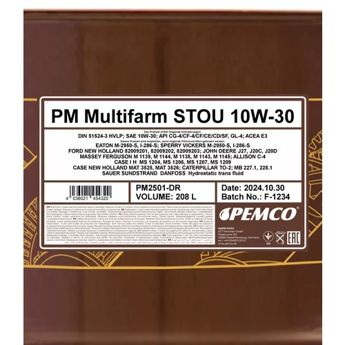 STOU olej Multifarm STOU 10W-30 208L /PEMCO/ - obr. 1
