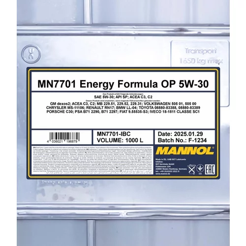 Motorový olej SCT - MANNOL MN7701-IBC (SCT Mannol) - obr. 1