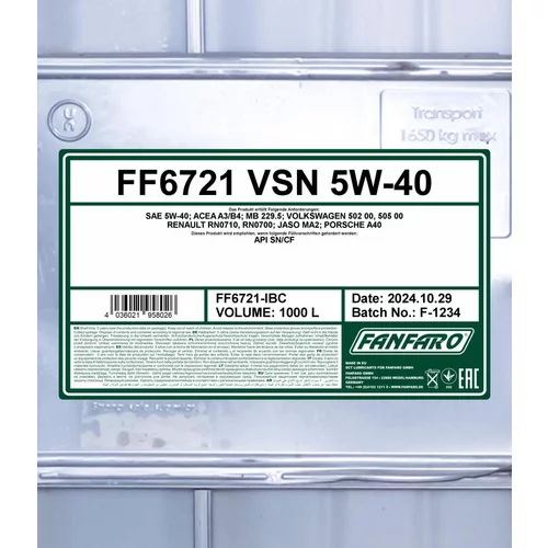 Motorový olej SCT - MANNOL FF6721-IBC (SCT Mannol) - obr. 1