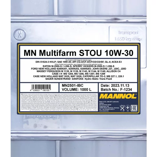 Motorový olej SCT - MANNOL MN2501-IBC (SCT Mannol) - obr. 1