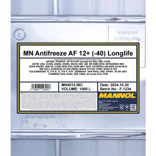 Nemrznúca kvapalina SCT - MANNOL MN4012-IBC 1000L (SCT Mannol) - obr. 1
