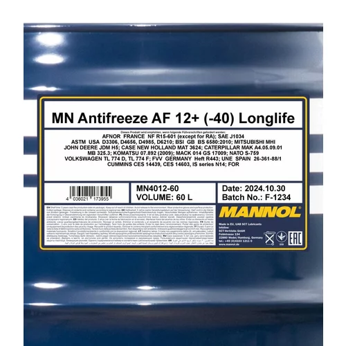 Chladiaca kvapalina MANNOL AF12+ Antifreeze 4012 60L (SCT Mannol) - obr. 1